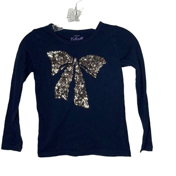 J.Crew Crewcuts Collectible Sequins Bow Long Sleeve Navy Shirt. Size 10. - Picture 1 of 6